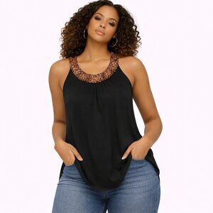 Jaclyn Smith black beaded scoop neckline sleeveless lined black top Size: M